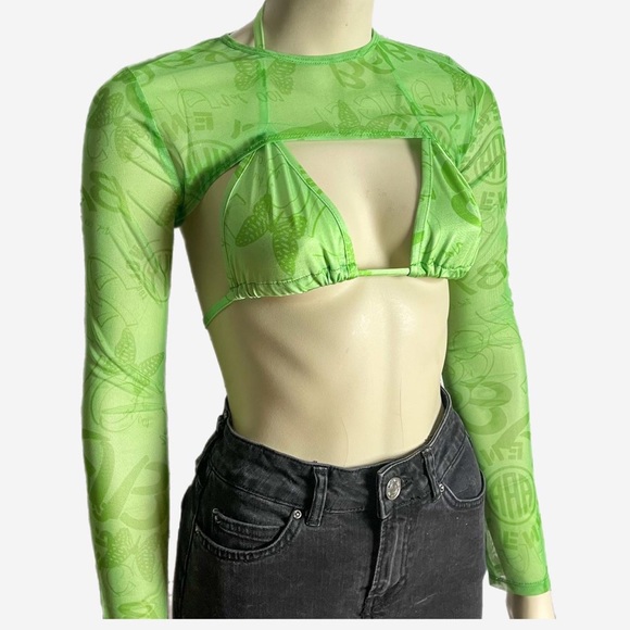 ASOS Tops - ASOS Green Super Crop Mesh Bra and Sleeves Set Top - 10